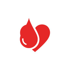 Red Heart and Blood Drop Icon for Donation.