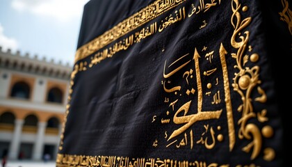 a large, decorative quran stand, which is prominently placed against an outdoor building facade