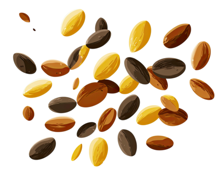 Artistic rendering of numerous oval-shaped objects with color variation floating against black background