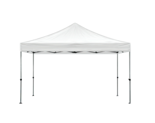 Isolated white canopy tent, a temporary shelter for events or outdoor gatherings, with a dark background