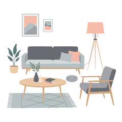 Fototapeta premium Modern Living Room Furniture Set with Sofa and Armchair.