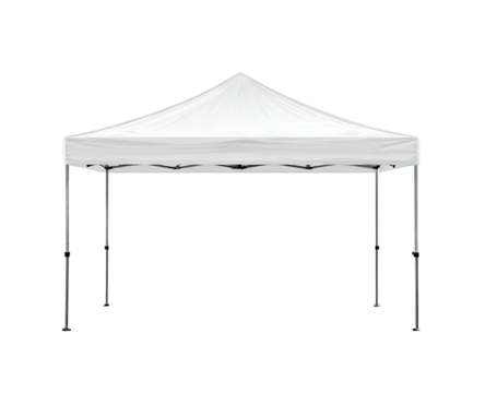 Isolated white canopy tent, a temporary shelter for events or outdoor gatherings, with a dark background