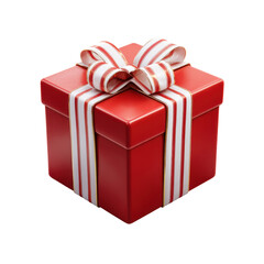 Fototapeta premium A vibrant red gift box with a white and red striped bow, ready for celebration.