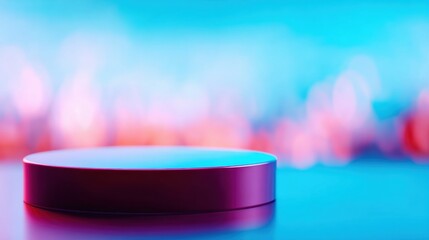 Circular platform with colorful blurred background in artistic setting