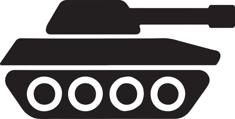 Minimal linear vector icon of tank attack, representing military force, defense, and warfare concept.
