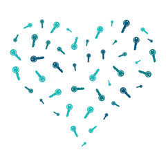 Heart filled with various keys - vector illustration or banner