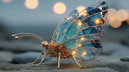 Intricate steampunk butterfly sculpture with glowing lights, a marvel of mechanical artistry and design, 4k high quality - Powered by Adobe