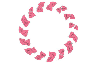 Hand drawn plants, dividers, wreaths, border frames. Circle floral frame with leaves on white background. Vector hand drawn illustration for wallpaper, posters, card. Copy space. Doodle style.