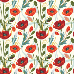 Fototapeta premium seamless background with red poppies