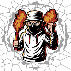 man ultras hooligan casual football passion culture with abstrack background sticker logo vector design