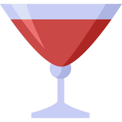 A Flat Design Illustration of a Red Cocktail in a Martini Glass with a Light Blue Stem on a Transparent Background