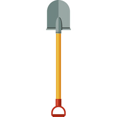 A Flat Design Illustration of a Shovel with a Gray Metal Blade and a Wooden Handle in a Transparent Background