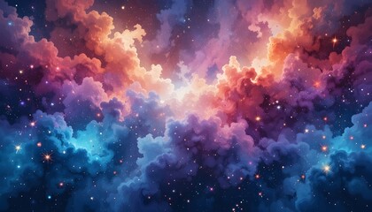 Vector Cosmic Watercolor Illustration – Colorful Space Background with Stars and Galaxy Art Design