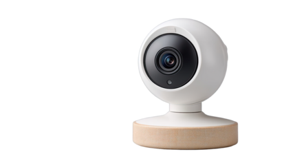 Modern White Webcam with Textured Base Isolated on Black Background Featuring Lens and Rotating Head for Digital Communication and Surveillance