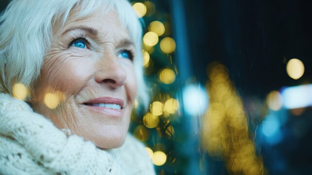 Smiling elderly woman enjoying the view during winter - Powered by Adobe