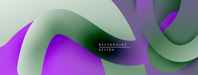 Abstract fluid shapes, gradients, purple, green hues. Modern background design, smooth curves, dynamic composition. Minimalist aesthetic.