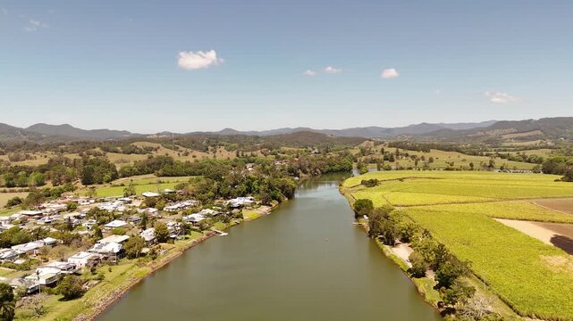 Drone footage looking south down the Tweed River from Murwillumbah