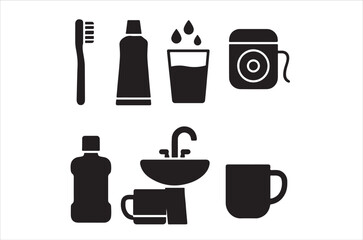 Essential dental hygiene items including toothbrush toothpaste and mouthwash