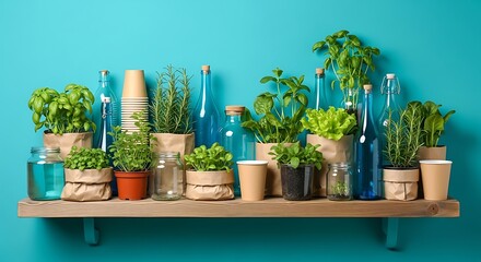Fresh organic produce and pantry staples on a wooden shelf natural healthy food lifestyle