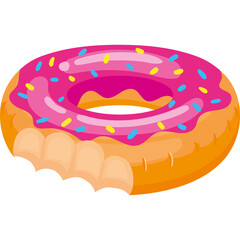 Pink Frosted Donut With Sprinkles Bitten On The Side Isolated On White Background With Vibrant Colors And A Sweet Texture Ideal For Food Photography And Design