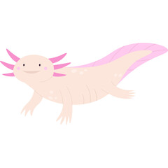 Pink Cartoon Axolotl Creature With Pink Gills And Tail Floating In A White Void Isolated Vector Illustration