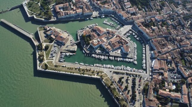stunning harbor of saint martin de re in france, by drone