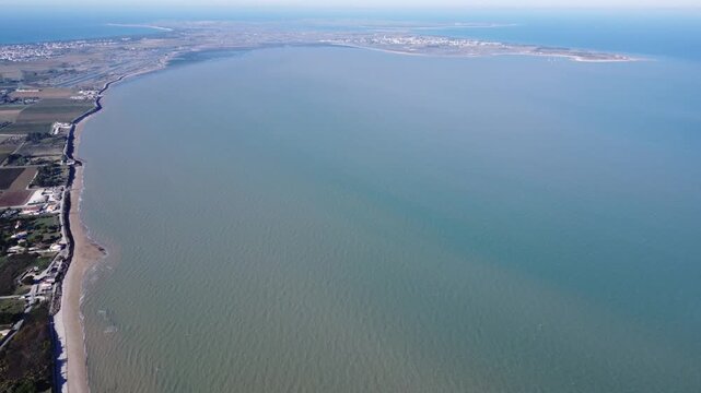 ile de re (france) by drone, turquoise waters and a nice and empty beach