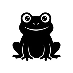 Cute cartoon frog face with big eyes and smile on white background