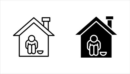 Homeless shelter linear icon set. Temporary residence for homeless individuals and families. vector illustration on white background