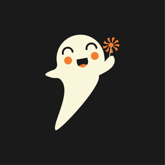 face of a girl Presents a cheerful white ghost. Full-frame composition, black-white tone. Flat design style, 