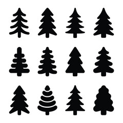 Obraz premium Collection of Pine Tree Silhouette Icons Perfect for Christmas and Winter Season Design Projects and Holiday Illustrations