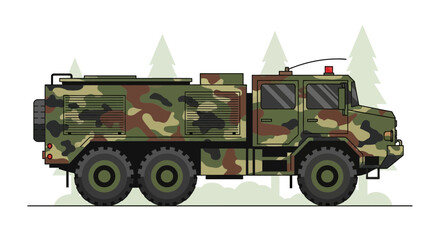 Fototapeta premium Camouflaged Military Truck with Six Wheels.