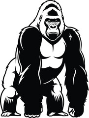 Fototapeta premium Powerful gorilla standing strong wild animal majestic primate jungle king silhouette art flat design vector illustration isolated on transparent background