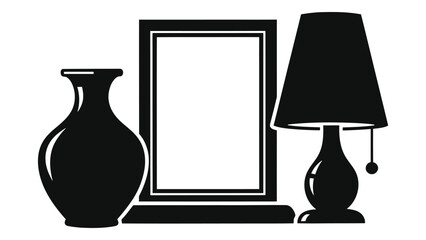 Elegant home decor featuring a vase, picture frame, and table lamp isolated on white background, creating a stylish interior scene