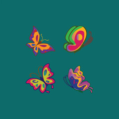 Obraz premium Set of Four Abstract Fluorescent Butterflies 