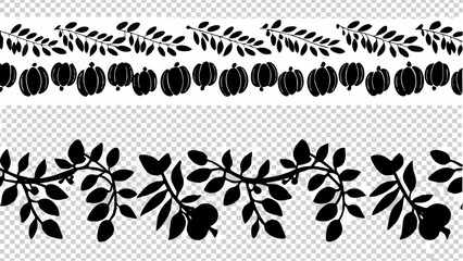 Elegant black floral border and pumpkins for autumn designs, invitations, and crafting projects, vector