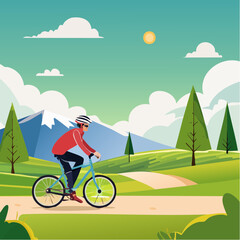 Naklejka premium Cyclist Enjoying Scenic Mountain Path Ride in Nature