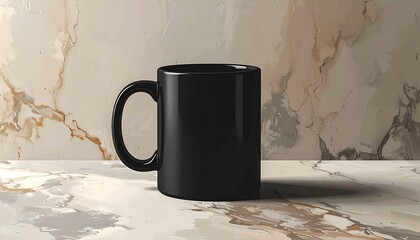 Black Mug on Marble Surface.