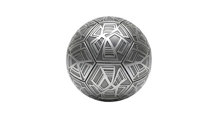 Futuristic silver soccer ball isolated on transparent background with geometric design