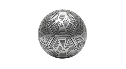 Futuristic silver soccer ball isolated on transparent background with geometric design