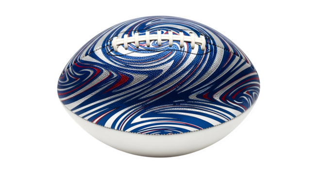 An american football with a swirling blue pattern isolated on transparent background - Powered by Adobe