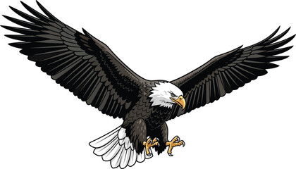 Majestic bald eagle spreading wings in flight majestic apex predator symbol of freedom power flat design vector illustration isolated on transparent background