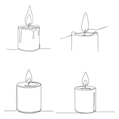 Minimal candle line art | Simple burning candle outline illustration