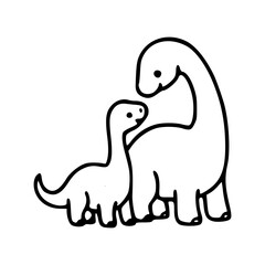 cute mother and baby brontosaurus line art