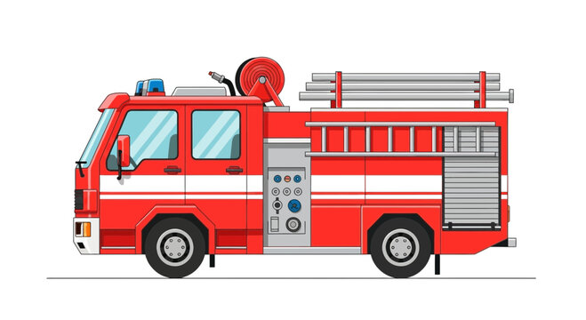 Red fire truck emergency vehicle side view illustration 3.