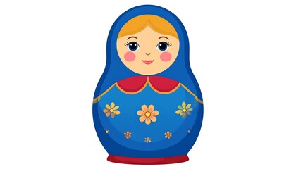 Smiling blue nesting doll, floral details