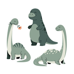 Naklejka premium Three adorable cartoon dinosaurs in a playful and friendly illustration.