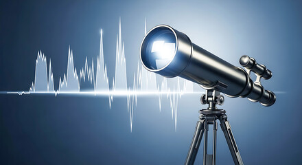 Telescope on tripod with abstract data graph chart