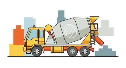 Fototapeta premium Yellow cement mixer truck vector illustration isolated on white.