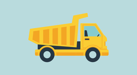 Yellow Dump Truck Illustration on Light Blue Background.
